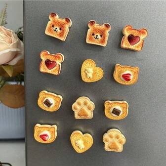 3pcs/6pcs/10pcs Cartoon Toast Resin Fridge Magnets, Creative Magnetic Stickers, Cute Decorative Magnets, Personalized Refrigerator Magnets, Suitable For Kitchen, Office, Whiteboard, Storage Cabinet And Dishwasher, Kitchen And Home Decor, Party Favors