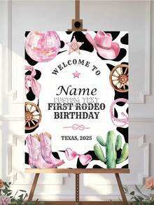 可定制姓名和日期欢迎牌 - 马主题PVC牌匾，适用于生日派对装饰、牧场派对、西部主题活动 - 可自定义文字和日期输入，可打印设计，2D平面 - 多色05 - 查看 2