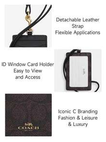 Coach Vertical Genuine Leather ID Card Holder With Transparent ID Window, 2 Credit Card Slots And Detachable Lanyard - Walnut Wood Color - View 5