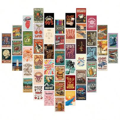 50pcs Vintage 90s Art Postcard Set, Aesthetic Picture Wall Collage Kit For Dorm Home Decor, Retro Room Decor For Bedroom, Suitable For Collecting And Gifting, Small Posters