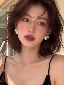 1 par de pendientes de botón asimétricos de metal con textura geométrica para mujeres, únicos y de alta gama para uso diario, citas y eventos de noche - Plateado - Ver 6