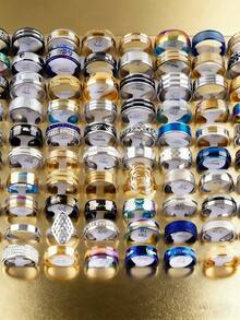 5/10/20/50/100/200pcs/Pack Stainless Steel Mixed Style Random Delivery Rings, Size 17mm - 21mm, Wholesale Men's Rings - Multicolor - View 5