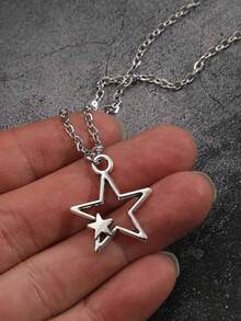 复古哥特风星星项链，个性化韩版银色星星项链，毛衣链，Y2K 女式项链 - 銀色 - 查看 4