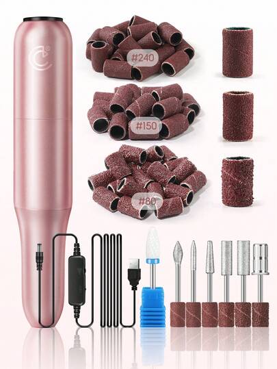  Juego de lima de uñas profesional PEACECOLOR con bandas de lijado, máquina de lima de uñas a 20,000 RPM con 6 brocas de lima de uñas y broca de cerámica, bandas de lijado #80 #150 #240 para quitar rápidamente las uñas, regalo ideal para principiantes y salones de manicura
