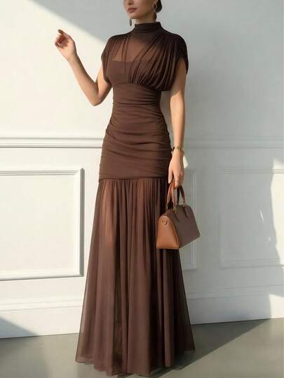 conciso Women's Mesh Sleeveless Long Dress Sexy Beach Spring Wedding Simplicity