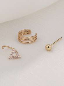 3 piezas Pendientes de aro triangulares de cobre para mujer - Amarillo Oro - Ver 2