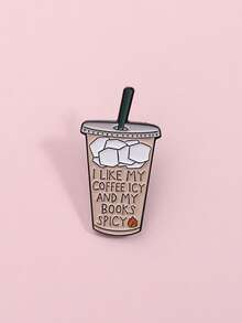1枚“我喜欢冰咖啡和辛辣书籍”珐琅胸针，趣味咖啡书饮料胸针，背包翻领徽章，珠宝礼物 - 彩色 - 查看 2