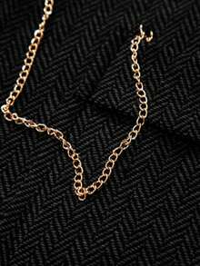 新款男士人字纹粗花呢马甲，复古翻领链条装饰背心 - 深灰色 - 查看 7