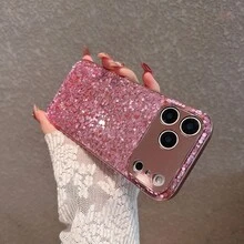 Electroplated Luxury Sequin Pink Phone Case Compatible With IPhone 17 Pro Max/17 Pro/17 Air/17/16 Pro Max/16 Pro/16/16 Plus/15/15 Pro Max/15 Pro/15 Plus/11/12/13/14 Pro Max/11 Pro/11 Pro Max/12 Pro/12 Pro Max/13 Pro/13 Pro Max/14 Pro/14 Pro Max, Full-Body Shockproof Minimalist Creative Hard Shell For Women - Rose Gold - View 4