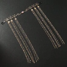 1pc Gold Beaded Chain Tassel Women Hair Chain, Jewelry Headpiece For Wedding, Beach, Holiday - Gold - View 3