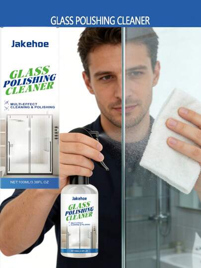 jakehoe 1 pieza/100ml Limpiador pulidor de espejo de vidrio, limpieza y mantenimiento diario transparente para superficies de vidrio, elimina eficazmente la grasa y la suciedad persistentes, adecuado para vidrio común, espejos, puertas de ducha y azulejos