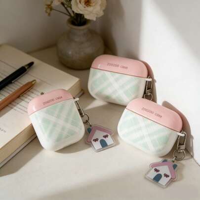 Grid Candy-Colored Plaid Pattern Protective Case Suitable Compatible With Apple Bluetooth Earphones, Anti-Scratch And Shock-Proof Case Suitable Compatible With Apple Bluetooth Wave Earphone Charging Case