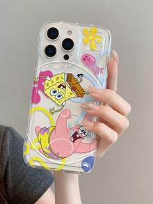 SpongeBob SquarePants غطاء هاتف مضاد للصدمات بنمط كرتوني غير متماثل مخطط بخطوط وشكل إسفنج بوب والقنديل، مناسب ومتوافق مع موديلات سامسونج/أبل 17/16/15/14/13/12/11 برو ماكس/12 برو/14 بلس وغيرها - متعدد الألوان - مشاهدة 8