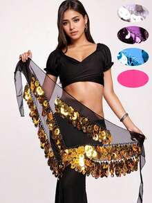 1条女士肚皮舞臀巾，新款流苏亮片腰巾/腰带，初学者三角巾，东方舞腰部配饰 - 彩色 - 查看 1