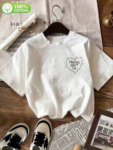 女款純色圓領短袖T卹,超寬鬆上衣,100%棉質上衣,柔軟舒適,日常休閒,街頭服飾,真心朋友不撒謊'心形圖案印花,top,verano,tops mujer,camisetas mujer,blusas de mujer,jersey,sudaderas de mujer,rousrous,arouss de mujer,bersey,sudaderas de mujer,rousroa,arouspausr. mujer,deporte,tops verano,primavera mujer,camisetas de gym mujer,camisetas básicas,camisetas manga corta mujer,primavera verano,romwe,festival outfit mujer,Y2K,cationc,casva,vaaraano,romwe,festival outfit mujer,Y2K,cationc,casvava tops,復活節女裝,carnival,四季通用,辦公室/休息室/居家/戶外運動/簡約,westem women,outfits，白色上衣 - 白色 - 查看 2