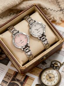 1 件休闲紧凑型罗马数字表盘钢带石英表，适合生日礼物、返校礼物、暑假礼物（无盒） - 銀色 - 查看 1