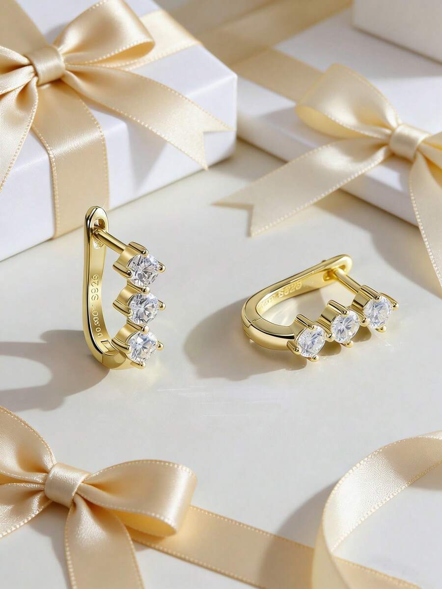 1 par de pendientes de aro de plata de ley 925 con diamantes Moissanite de color D y VVS, brillantes y resplandecientes, para adolescentes y jóvenes - A - Ver 1