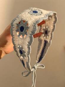 1pc Handmade Crochet Floral Lace Knitted Long Headband, Spring/Summer Ins Vibe Accessory, Floral Countryside Style Headscarf, Retro French Knitted Handmade Headband, Sweet & Cute Daisy Crochet Holiday Essential Hair Accessories Summer Beach Hair Bands,Travel - Multicolor - View 2