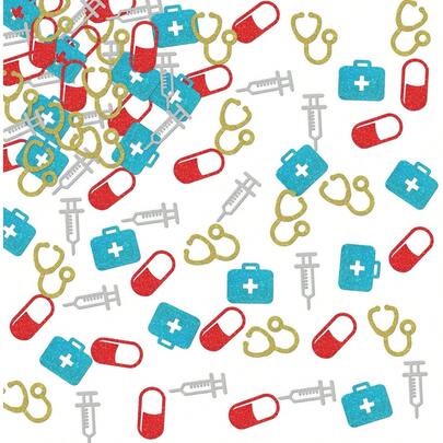 100 pièces Confettis médicaux - Félicitations Médecin Infirmière Diplômé Signe de fête - Décoration de fête de remise des diplômes de l'école de médecine - Éparpillements pour artisanat DIY - Décorations de table de remise des diplômes 2026 Découpes