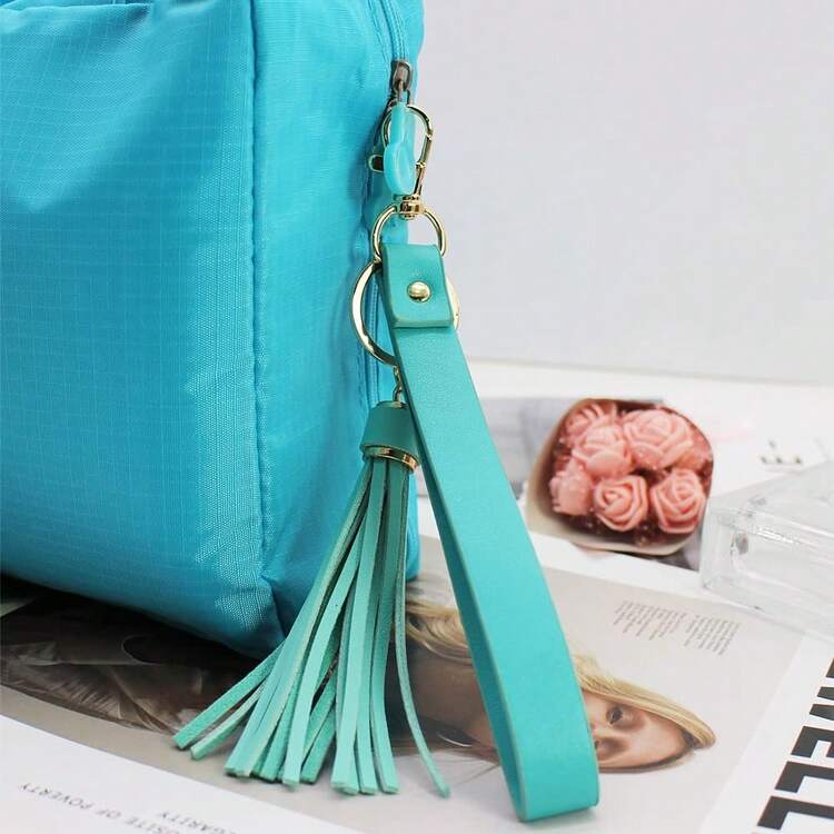 PAMIR TONG Leather Wristlet Strap For Key, Hand Wrist Lanyard Key Chain Holder With Tassel For Wallet Purse Clutch Cellphone - 湖藍 - 查看 5