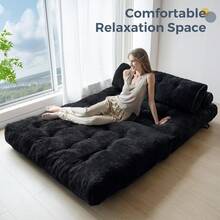 Convertible Folding Sofa Bed - Sleeper Chair With Pillow & Back Support, Portable Floor Lounge For Living Room Bedroom - Black - View 4