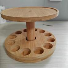 Minimalist European Style Dual-Layer Bamboo Rotating Essential Oil Display Rack, Aromatherapy Diffuser Stand, Makeup Organizer Rack, 360° Rotation - Double Layer - View 6