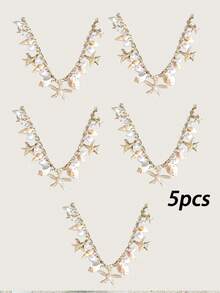 Women's Sandal Charm, Seashell Vacation Flip-Flop Chain, Pearl And Seashell Chain, Cute Summer Starfish Vacation, Ocean-Themed Beach Summer Charm Jewelry, Adjustable Natural Conch, Pearl, And Seashell Shoe Chain, Summer Vacation - Multicolor - View 8