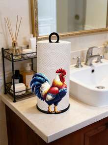 Portarrollos de papel de gallo colorido de 26 cm, decoración de mesa de arte de hierro, decoración de gallo vertical, base antideslizante y resistente, fácil instalación, adecuado para cocina, mesa de comedor, fiesta, alféizar, baño, estilo rústico y decoración festiva, regalo romántico del Día de la Madre para mamá - Multicolor - Ver 8