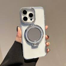 带镜面支架和水钻的软壳手机壳，兼容 12、13、14、15、16 Pro Max、17、17 Pro Max、Moto G13、G85、E22、S21、S22、S23、S24、S25 Plus Ultra。 - 銀色 - 查看 7