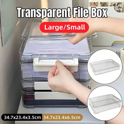 Aimall Large Capacity A4 File Storage Box Transparent Plastic Document Organizer Case