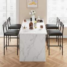 Juego de 4 Taburetes Altos con Respaldo y Reposapiés - Altura de Barra (65 cm), Asiento de Piel PU y Patas de Metal | Estilo Moderno-Rústico, Gris, Ideal para Isla de Cocina, Comedor o Departamento - Gris - Ver 5