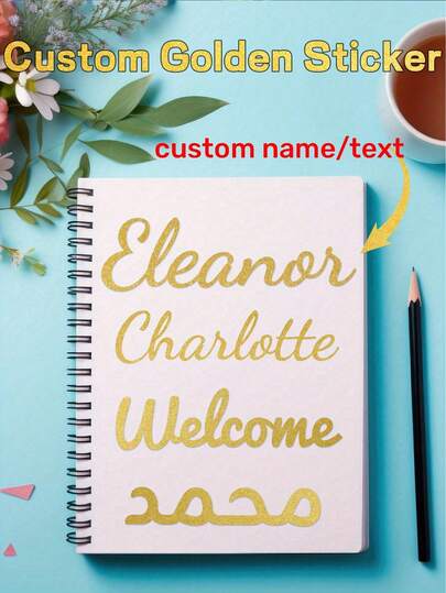 Personalized Gold Name & Text Stickers, Multiple Font Options, Shiny Gold Edges, Available In Small, Medium, And Large Sizes
