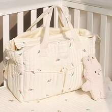 Beige Quilted Diaper Bag For Moms – Washable Baby Organizer Handbag, Crossbody & Shoulder Bag For Stroller, Travel & Daily Outings - 鬱金香 - 查看 6