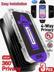 Yezodawee 3片/套 360° 隐私屏幕保护膜，兼容 17 Pro Max，配备超简易安装工具包，自动防尘、无气泡 - 四向防窥钢化玻璃，防碎裂、防偷窥、防刮擦，包含简易安装工具，兼容 17 Pro Max/17 Pro/17 Air/17/16 Pro Max/16 Plus/15 Pro Max/16E/14/13/12/11 系列，屏幕保护必备品，适用于日常、办公、家庭使用，防水、防震、防摔、防刮擦。 - 黑色 - 查看 19