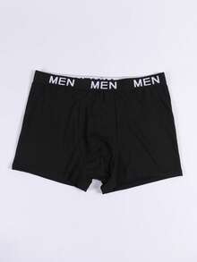 男士黑色简约时尚日常三角裤，性感牛油果字母印花弹力腰带内裤 - 黑色 - 查看 2