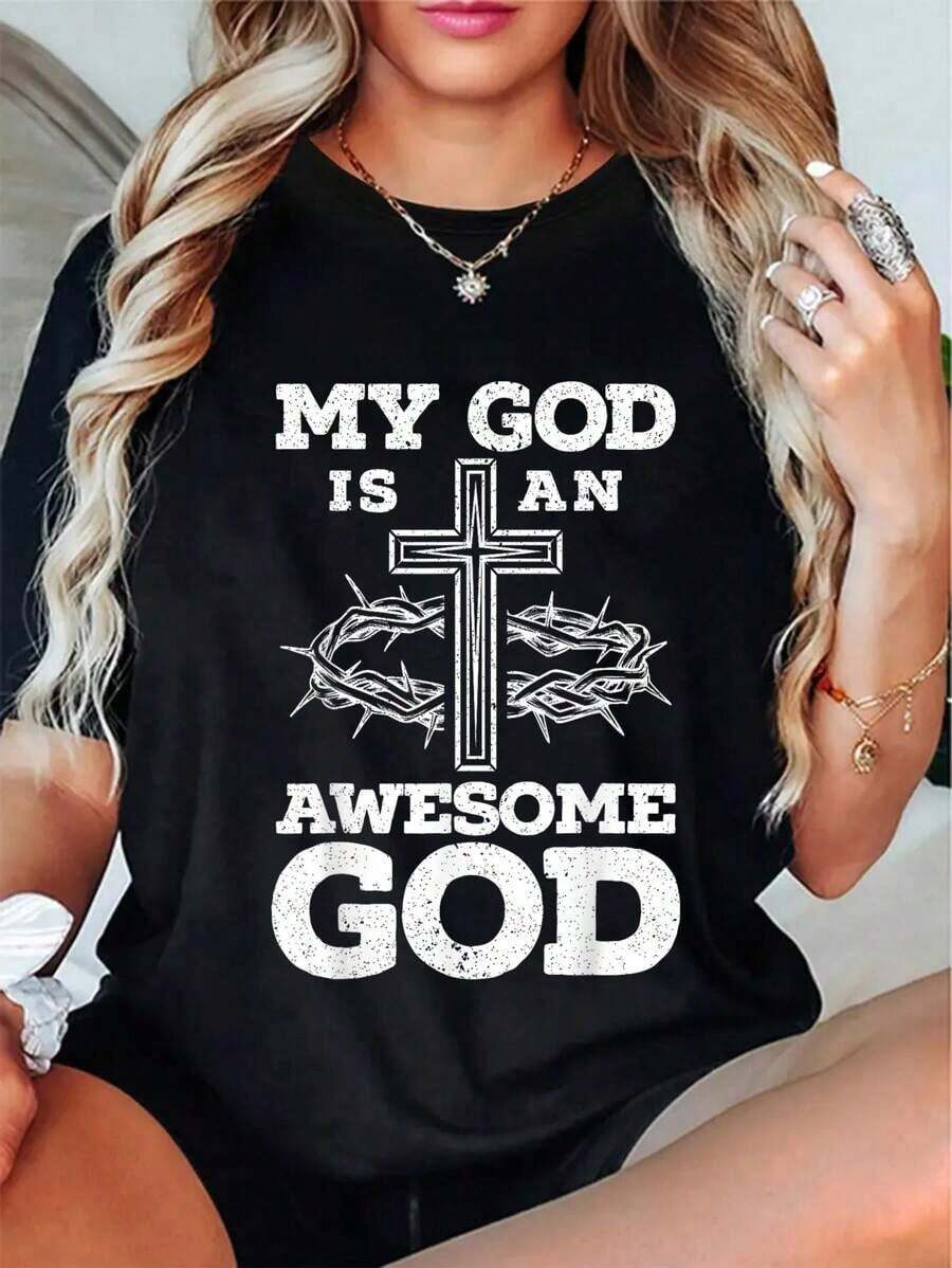 My God Is An Awesome God Christian Religious Jesus Christ T-Shirt - Black - View 1