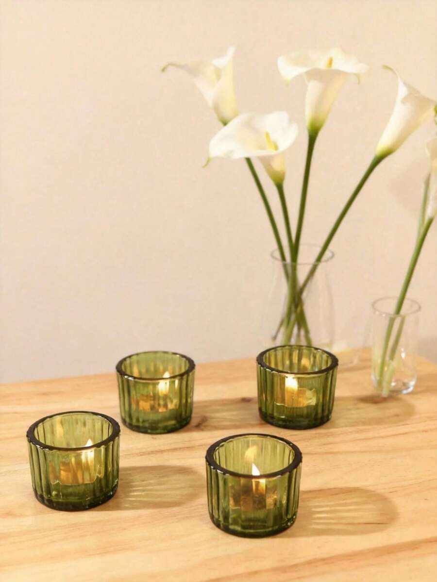 Cirelle 4/12/24 Stücke Glas Teelichthalter für Hochzeiten, Zuhause, Baby-Shower, besondere Anlässe und Halloween, Weihnachtsparty Dekoration - Grün - Übersicht 1