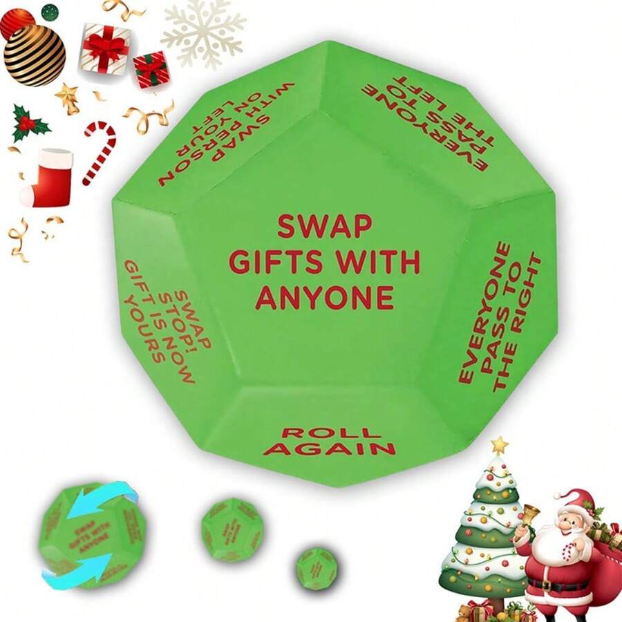 Santa Swap Gift Exchange Dice  Family Party Game Props Christmas Gift - Green - View 1
