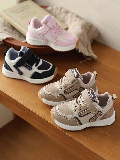 1 Pair Toddler Boys/Girls Soft Sole Anti-Slip Hook And Loop Closure Sports Sneakers, Breathable Running Shoes, Suitable For All Seasons