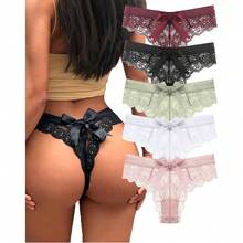 Set Of 5 Women's T-Back Lace Hollow Out G-String Thongs Sexy Low Waist Panties Intimate Underwear Ladies Lingerie - Gói 5 - Xem 11
