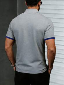 男士短袖 Polo 衫 素色休閒款，適合日常穿著、戶外旅行與工作，送給男友或丈夫的完美禮物 - 灰色 - 查看 2