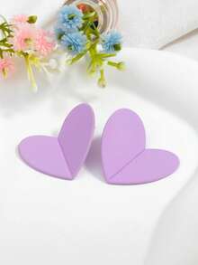 1对心形可折叠耳环，温柔百搭的饰品 - 紫色 - 查看 7
