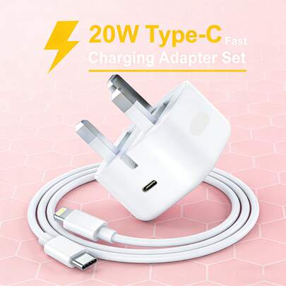 شاحن جداري سريع الشحن بقوة 20 واط بمنفذ USB-C، مزود بكابل من النوع C بطول 1 متر، متوافق مع أجهزة 14 Pro Max/14 Pro/14 Plus/14/13/12/11/XS/XR/8/7/6، وسلسلة iPad، مناسب للسفر والمكتب والسكن الجامعي والمنزل.