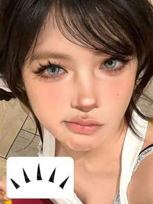 Natural-Looking Thick False Eyelashes, Cute Japanese Devil Eyelashes, Curled Cosplay Manga Style & Lightweight European/American Style Full Strip Eyelashes - Black - View 3