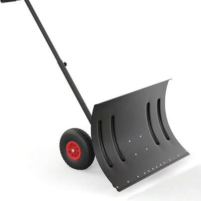CuteHairy 74.93cm/29.5in Single-Rod Handle Snow Shovel With 5-Height Adjustable Handle & Wheels