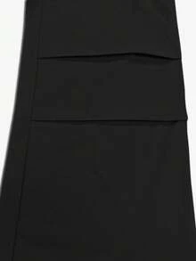 UONNOU 1pc Y2K Style Women's Parachute Pants Elastic Drawstring Waist Design Large Pockets Adjustable Hem Street Style Cargo Pants - Black - View 9