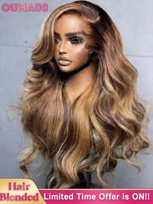 13x6 13x4HD 蕾丝前假发 4/27 蜜金色渐变波浪卷 28 英寸 - 180% 高密度预拔毛真人发假发，带婴儿发，无需胶水，即戴即用，自然高光效果 - SP4/27 - 查看 2