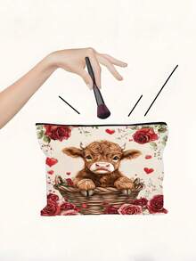 Heart Shepherd Pattern Cosmetic Bag, Daily Gift Polyester Rose Flower Cosmetic Bag Neutral Adult Travel Toiletry Organizer Bag Best Holiday Gift For Friends, Family And Classmates - Multicolor - View 4