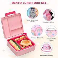 Pawtong Lunch Box Set With Bento Box Container, 17OZ Stainless Steel Food Soup Thermo,  Water Bottle & Portable Insulated Lunch Bag – Leakproof, Hot/Cold Retention For Schoolsss, Travel(Pink-Rainbow) - 粉紅彩虹 - 查看 4