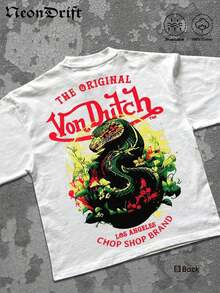 NeonDrift Men's Van Dutch Dragon Double-Sided Print T-Shirt, 100% Cotton Soft & Skin-Friendly, Unisex Short Sleeve Tee, Ideal Gifts For Spring Festival, Valentine's Day, St. Patrick's Day & World Cup YYIV - trắng - Xem 4